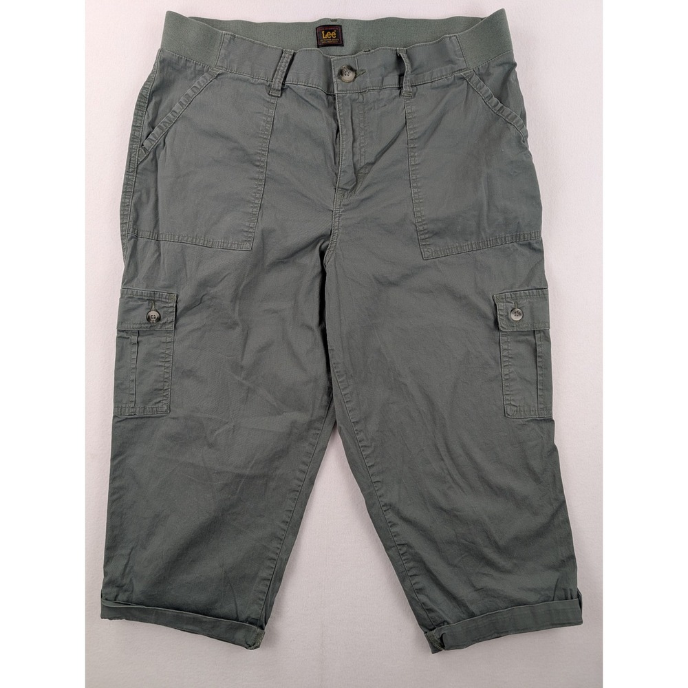 Lee Cargo Capri‎ Pants Women 16W Sage Green Stretch Utility Cuffed Cropped
